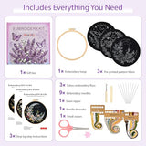 Uniartfy 3 Sets Butterfly Bee Moon Embroidery Kits for Beginners, DIY Cross Stitch Starter Craft Kit for Adults, Needlepoint Kits Including Cloth with Flower Plant Pattern, Hoop, Tools, Instructions