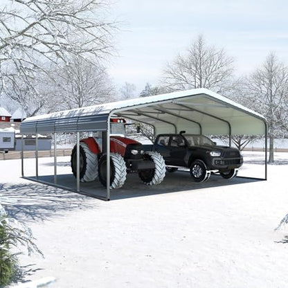 MUPATER Outdoor Carport, 20' x 20' Heavy Duty Canopy for Garage, Car Garage Shelter with Galvanized Metal Roof and Frame for Car, Grey - WoodArtSupply