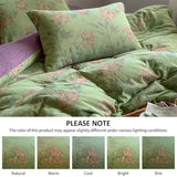 VM VOUGEMARKET Green Duvet Cover Set Full,Lily Flower Jacquard Duvet Cover with 2 Pillowcases 3Pcs Yarn-Dyed Linen Cotton Green Purple Bedding Set for Teens Girls Without Comforter-80 x90 VM VOUGEMARKET
