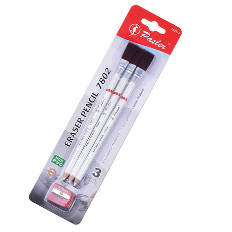 Pasler® Eraser Pencils 7802 Perfection Detail Eraser Pencil with Brush and Sharpener, Perfect for sketches and Coloured Illustrations (4- pack) Pasler