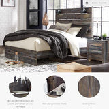 Signature Design by Ashley Drystan Rustic Queen Panel Bed, Sconce LED Lights, USB Ports and Nailheads, Foundation or Box Spring Needed, Dark Brown & Gray Signature Design by Ashley