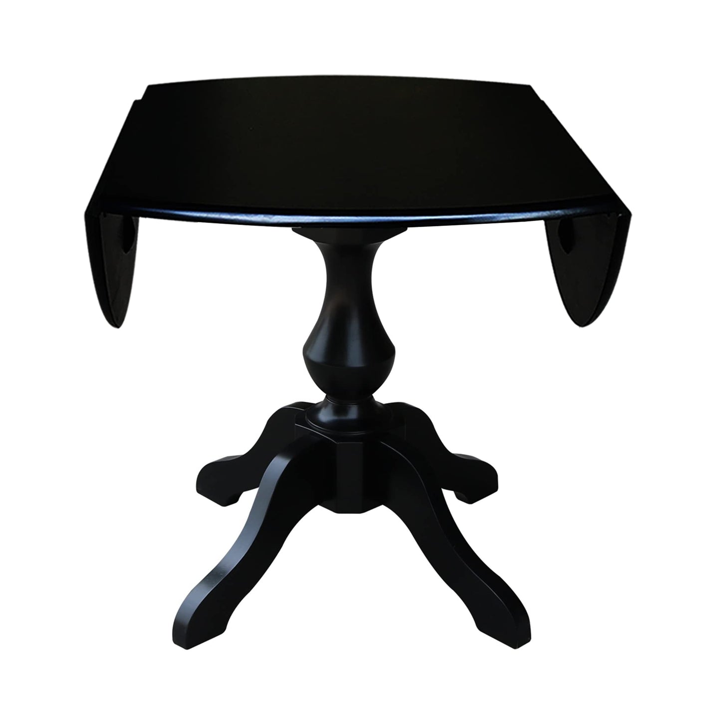 IC International Concepts 42" Round Dual Drop Leaf Pedestal, 30.3" H Dining Table, Black
