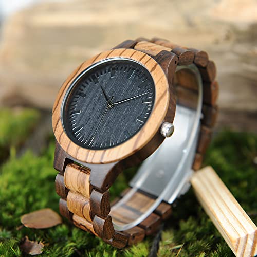 BOBO BIRD Men's Zebra Wood Watch Analog Quartz Lightweight Handmade Wooden Sports Casual Watches BOBO BIRD