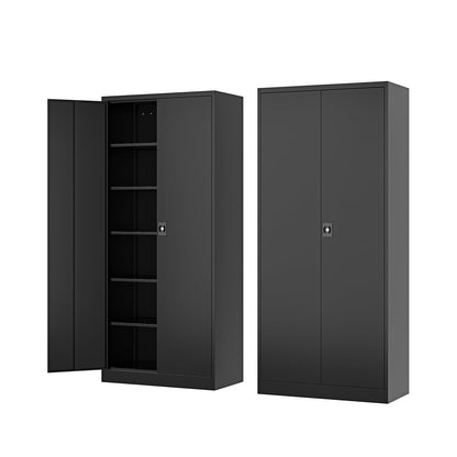 Fesbos Metal Storage Cabinet-72” Black Tall Steel File Cabinets with Lockable Doors and Adjustable Shelves-Black Steel Storage Cabinet for Kitchen, Office, Garage - WoodArtSupply