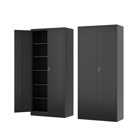 Fesbos Metal Storage Cabinet-72” Black Tall Steel File Cabinets with Lockable Doors and Adjustable Shelves-Black Steel Storage Cabinet for Kitchen, Office, Garage Fesbos