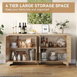Garvee Natural Rattan Storage Cabinet with Shelves, 4-Door Sideboard Buffet Cabinet, Boho TV Stand Console Table for Living Room, Entryway, Dinning Room Garvee