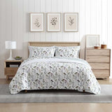Eddie Bauer - Twin Quilt Set, Reversible Cotton Bedding with Matching Sham, Classic Floral Home Decor with Plaid Reverse (Flower Field Green, Twin) Eddie Bauer