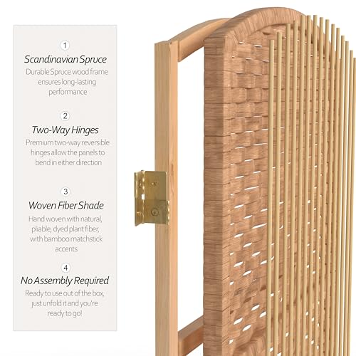 Red Lantern 2 ft. Short Diamond Weave Fiber Folding Screen - Natural - 4 Panel Red Lantern