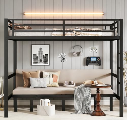 Bellemave Full Over Full Futon bunk Bed, Lower bunk can be Pulled Out in Three Sections, Loft Bed with Sofa for Teens, Adults, Bedroom, Black Bellemave
