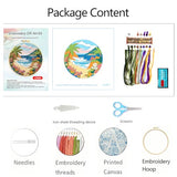 Zhenqing Beach Landscape Embroidery Kit, Seaside Floral Craft Set with 20cm Hoop, Printed Design on 29x29cm Cotton Fabric, DIY Coastal Wall Art (JC0027)