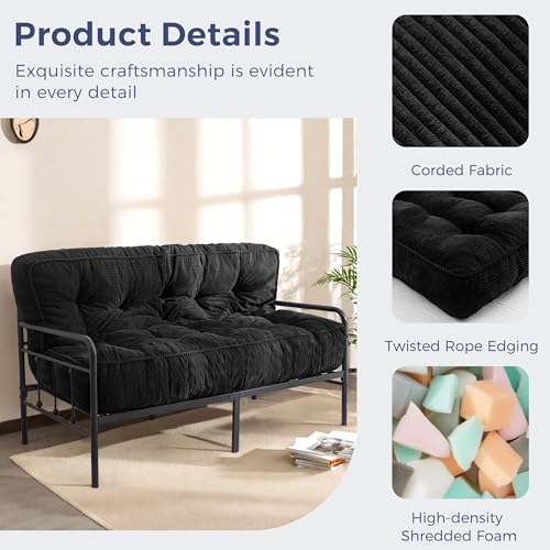 MAXYOYO 8" Futon Mattress, Ultra Thick Futons Sofa Couch Bed, Tufted Full Size Sleeper Sofa Bed for Adults, Shredded Foam Filling (Frame Not Included), Black MAXYOYO