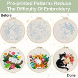 Nuberlic Cat Embroidery Kit for Adults Beginners - 3 Pre-Printed Animal Patterns, Adults Starter Cross Stitch Kit DIY Needlepoint