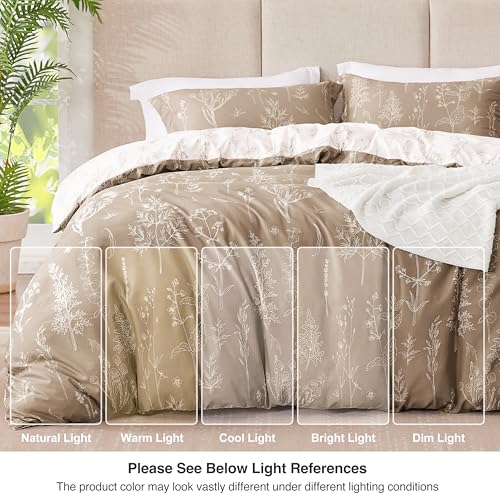 Love's cabin Light Taupe Twin Comforter Set - Twin XL Size Dorm Bedding, 2 Pieces Cute Floral Bedding Comforter Set, Soft Reversible Flowers Comforter, 1 Comforter & 1 Pillow Sham Love's cabin