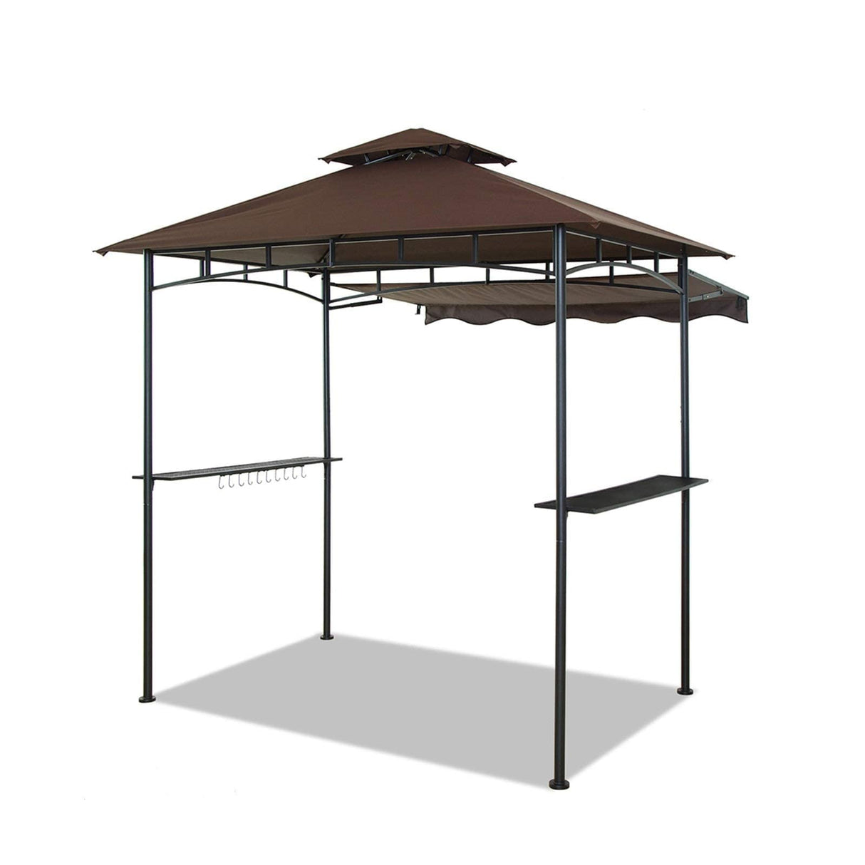 CHARMELEON Double Tiered Grill Gazebo 8X 5, Outdoor BBQ Patio Canopy Tent with Stretchable Side Awning (Brown) CHARMELEON