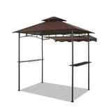 CHARMELEON Double Tiered Grill Gazebo 8X 5, Outdoor BBQ Patio Canopy Tent with Stretchable Side Awning (Brown) CHARMELEON