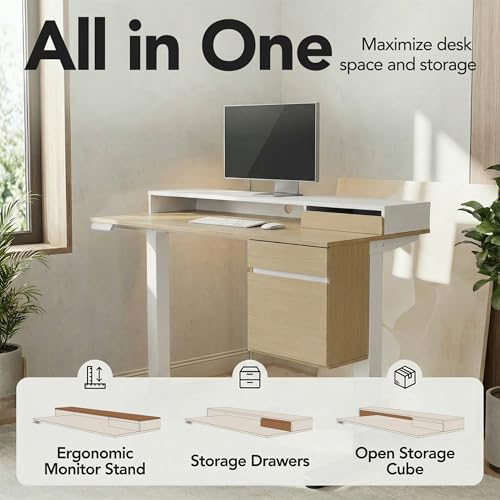 ErGear Electric 47 inch Standing Desk with Drawers and File Cabinet, Adjustable Stand up Desk with Storage, Ergonomic Sit Stand up Table Compatible Monitor Stand, Light Walnut ErGear