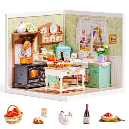 ROBOTIME Super Creator Kits, DIY Mini House Toy Building Set, Plastic Miniature House 126 PCS with Led, Building Set Kits for Creative Play Unique Hobby Gift Idea Birthday (Farmhouse Kitchen)