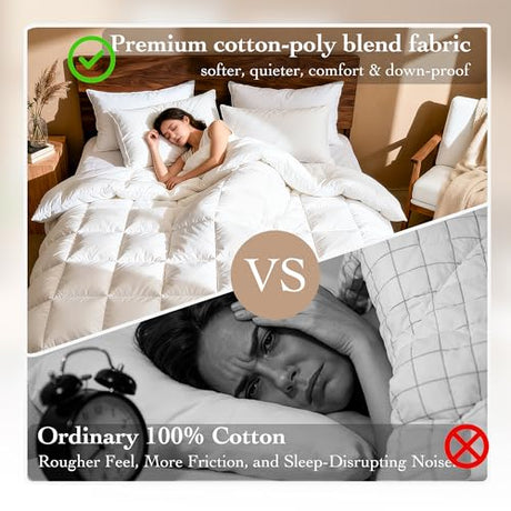 Gehtmnl Goose Down Fiber Comforter King Size – All Season Naturally Breathable Down Comforters, Luxury Hotel Collection Duvet Insert with 8 Corner Tabs, Cotton Fabric & Baffle Box (White,65oz Fill) Gehtmnl