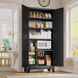 GAIOUS 71" Tall Metal Storage Cabinet with 2 Doors and 4 Adjustable Shelves, Kitchen Pantry Cabinet Black Freestanding Cupboard, 5 Tier Multifunctional Steel Storage for Office, Kitchen, Dining Room GAIOUS