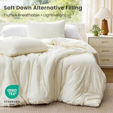 Love's cabin Queen Comforter Set Beige, 3-Piece 90% Polyester 10% Linen Blend Bedding Set, Linen-Look Textured Stripe, Down Alternative All-Season Comforter with Pillow Shams Love's cabin