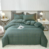 VM VOUGEMARKET Linen Cotton Duvet Cover Queen,3 Pcs Yarn-Dyed Textured Duvet Cover Set Green Flower Geometric Bedding Set,Ultra Soft and Breathable Comforter Cover Set VM VOUGEMARKET