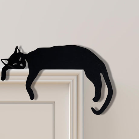 Cat Door Topper Door Frame Corner Sign Mantel Decor, Cat Door Sitter Farmhouse Style for Cat Lover Gift, Handcrafted Art Window Sill Decoration for Christmas Party Home Office Door (Black) Sanmtang