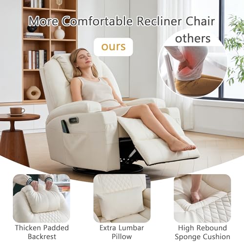 WISHDEER Dual Motor Power Swivel Rocker Recliner Chair for Adults, Rocking Chair Nursery Recliner with Massage and Heat,USB A&C Ports,LED Light,Cup Holders for Living Room Bedroom