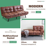 Vyfipt Futon Sofa Bed/Couch, Memory Foam Small Splitback Sofa for Living Room,Modern Loveseat with Covertible Armrests,Faux Leather/Cushion Thicker Version(Brown) Vyfipt