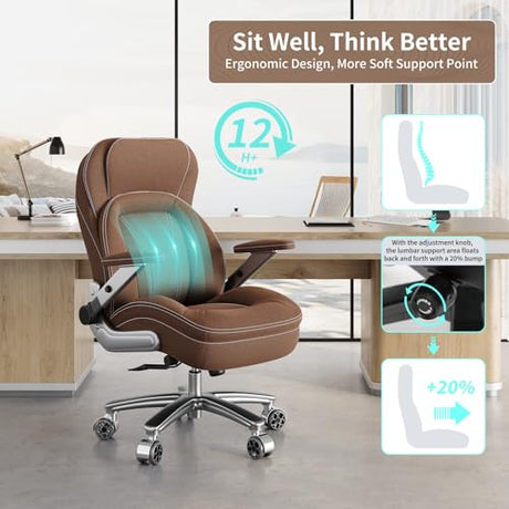 Big and Tall Office Chair, 600lbs Heavy Duty Desk Chair with 5D Arms, Adjustable Lumbar Support & Height, Tilt Function, Fabric High Back Ergonomic Executive Computer Chair with 3'' Casters CoziCradle