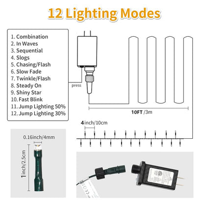 RPGT Christmas Light 1000 LEDs 336ft Green Cable Wire Fairy String Tree Twinkle Lights Plug in 12 Modes for Christmas Party, Outdoor, Garden, Wedding, Home Decoration (Warm White)