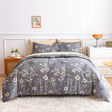 AIKASY Grey King Bed in a Bag 7-Pieces, Comforter Set with Sheets,Tree Branches and Flowers Printing Design,Ultra Soft Down Alternative All Season Bedding Set(King, Grey) AIKASY