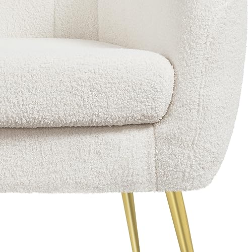 Yaheetech Sherpa Fabric Accent Chair, Modern Cozy Vanity Chair with Gold Metal Legs, Boucle Fabric Armchair with Removable Seat Cushion for Living Room Bedroom Office Guest Room, Ivory Yaheetech