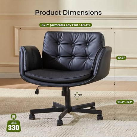 amseatec Criss Cross Chair with Armrests & Wheels, PU Leather Vanity Chair, Comfortable Adjustable Swivel Computer Office Desk Chairs for Home, Make Up, Bed Room (Black) amseatec