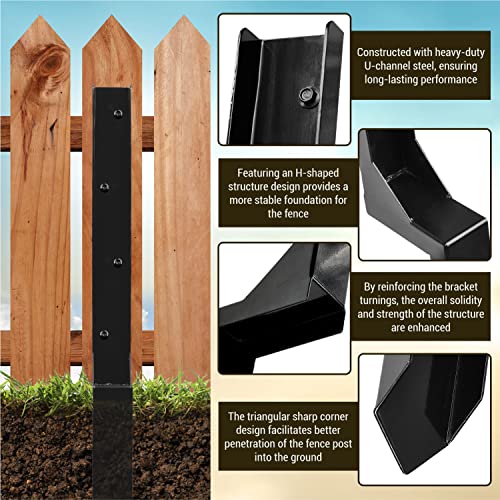 WIMART Fence Post Repair Kit, Heavy Duty Steel Fence Post Anchor Ground Spike for Repair Tilted, Broken Wood Fence Post (Black - Set 4)