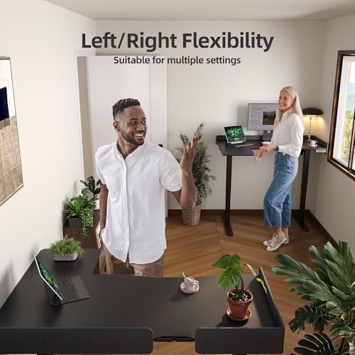 Claiks L Shaped Standing Desk, 55 Inch Electric Height Adjustable Desk with Splice Board Corner Workstation for Home Office, Black Claiks