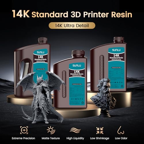 SUNLU 14K High Precision 3D Printer Resin 1KG, Standard 3D Printing Resin for Detail Printing Miniatures, Fast Curing 405nm UV Photopolymer Resin, Smooth Matte Surface, Better Liquidity, 1000G White