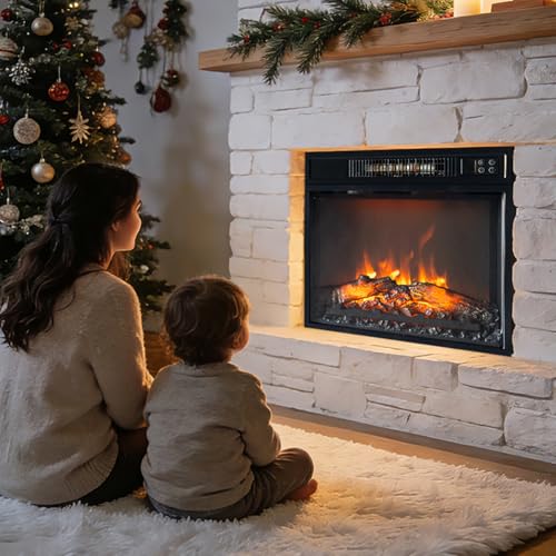 Bonnlo 18" Electric Fireplace Insert, 1400W Wall-Mounted, Recessed or Freestanding Heater, 6 Flame Colors, 5 Brightness Levels, 6-Hour Timer, Quiet, Safe, for Rooms up to 400 sq.ft Bonnlo