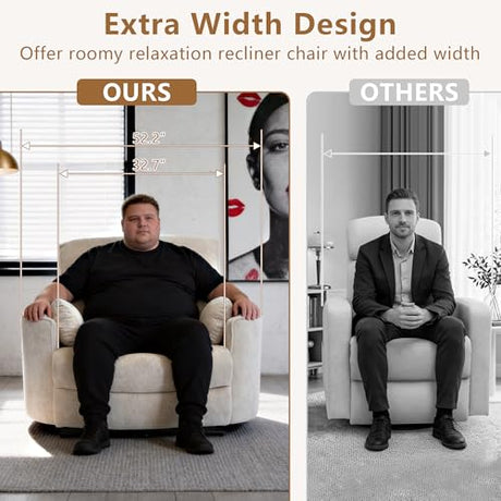 450lbs Oversized Power Recliner Chair for Big and Tall Adults, 52" Extra Wide Electric Recliner with USB & Type-C Ports, Chenille Fabric Single Sofa Chair for Living Room & Bedroom, Beige YI DANICA