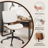 CLATINA Armless Home Office Chair, Desk Chair with Wheels, Adjustable Height Reading Chair, Leather Mid Back & Swivel Computer Chair, Modern Walnut Chairs with Back for Studio Meeting Room(White) CLATINA