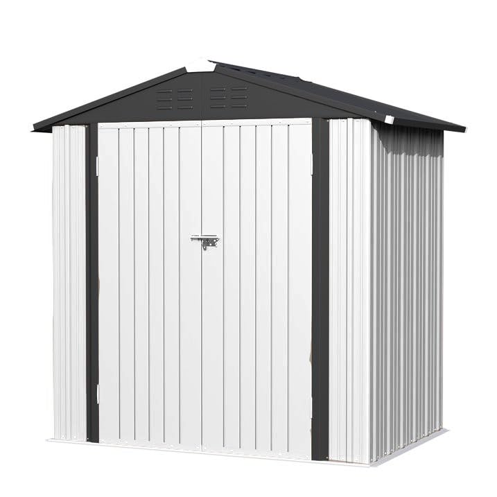 Greesum 6×4FT Outdoor Storage Shed, Metal Patio Storaged Sheds with Lockable Doors, Sheds & Outdoor Storage for Bike, Backyard, Pool and Garden, White Greesum