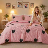 Caressma Girls Pink Comforter Set Twin Size - Blush Pink Cute Love Heart Print Comforter Bedding Set for All Seasons, Geometric Soft Microfiber Comforter Set with Pillowsham Caressma