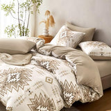 Wake In Cloud - Western Comforter Set, Boho Southwestern Rustic Farmhouse Style with Aztec Geometric Block Pattern, Soft Lightweight Bedding, 3 Pieces, Taupe Beige, Queen Size Wake In Cloud