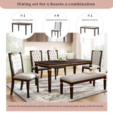 Merax 6-Piece Kitchen Dining Table Set, 60" Rectangular Table with 4 High-Back Tufted Upholstered Chairs & 1 Bench, Rubberwood Legs Modern Elegant Farmhouse for Kitchen Room, Espresso Merax