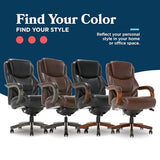 La-Z-Boy Delano Big & Tall Executive Office Chair, Ergonomic Mid-Back Body Pillow Lumbar Support, ComfortCore Memory Foam Cushion, Mahogany Wood Arms & Swivel Base, Bonded Leather, Chestnut Brown La-Z-Boy