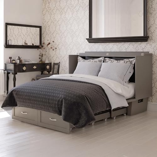 AFI, Monroe Queen Murphy Bed Chest with 6" Mattress, Storage Drawer & Built-in USB Charger, Grey AFI