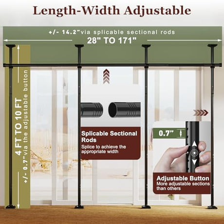 Goovilla Room Divider for Room Separation, Tension Curtain Rods No Drilling, 4-10ft(H) 28-171inch(W) Adjustable Temporary Privacy Wall Divider, Heavy Duty Freestanding Space Partition Separator, Black Goovilla