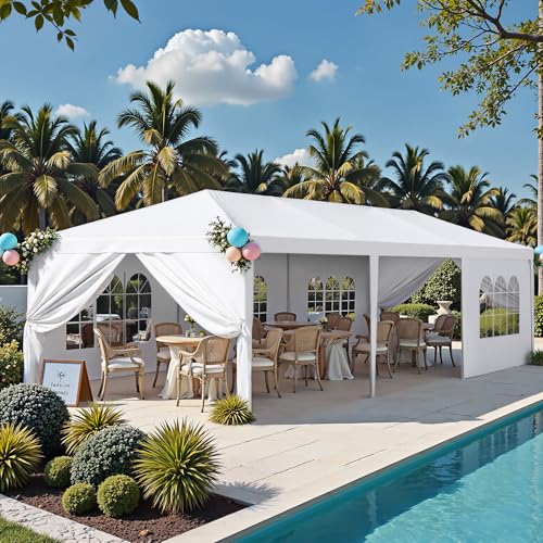Homall 10' × 30' Party Tent Outdoor Tent for Party Rainproof Wedding Tent Event Booth for up to 40 People, Canopy Tent with Removable Sidewalls (White) Homall