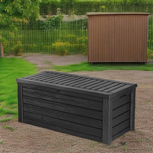 Keter Westwood 150 Gallon Resin Large Outdoor Storage Box for Patio Furniture, Outdoor Cushions, Garden Tools and Pool Floats, Dark Grey Keter