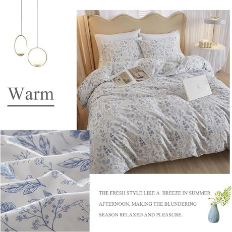 Queen Comforter Set White Blue Floral Bedding Comforter Set Queen Vintage Style Garden Floral Comforter Set for Girls Botanical Flower Comforter Set for All Seasons 1 Boho Comforter with 2 Pillowcases LifeTB