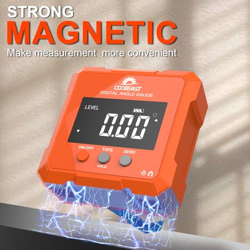Coobeast Digital Angle Finder, Digital Level Angle Gauge with Backlight & Magnetic Base Compact Digital Protractor Angle Measuring Tool Inclinometer for Woodworking Construction Table Saw Gift for Men coobeast